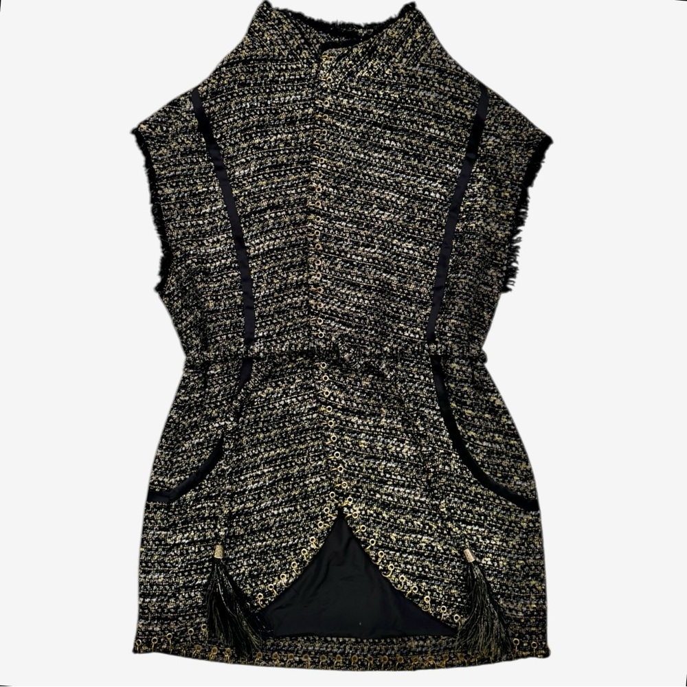 Ramy Brook Emersyn Tweed Wool & Mohair Blend Vest – Black & Gold – Size Medium - Picture 5 of 11